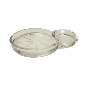 40s Fostoria Mademoiselle clear glass coaster with spoon rest . set of 2